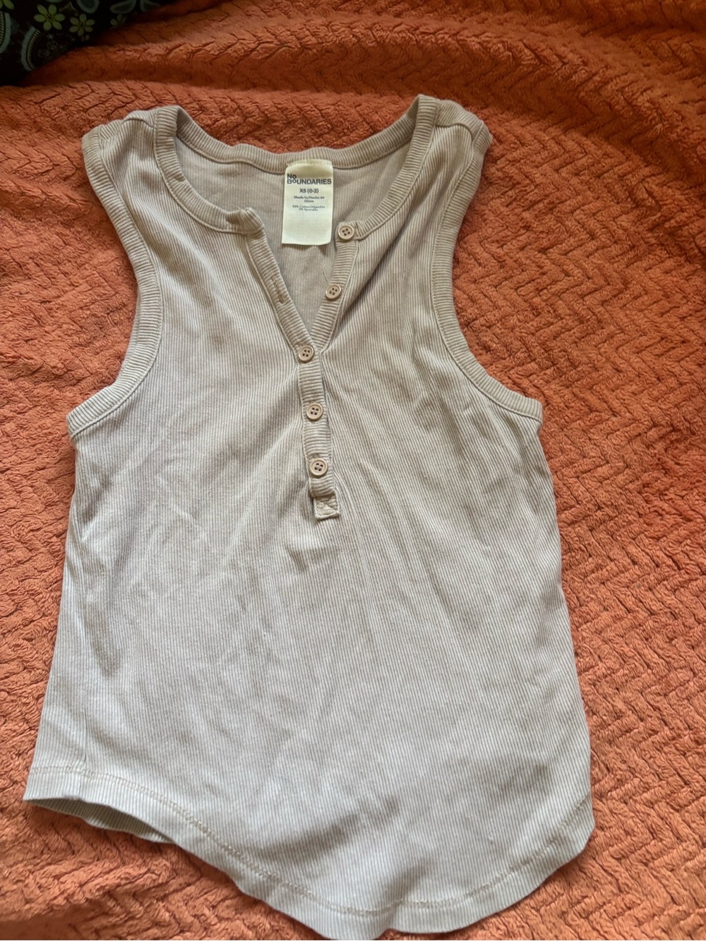No boundaries Ribbed Button Henley Tank in Light Taupe xs